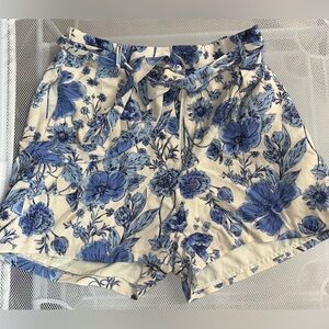 Blue Floral High Waist Women's Shorts
